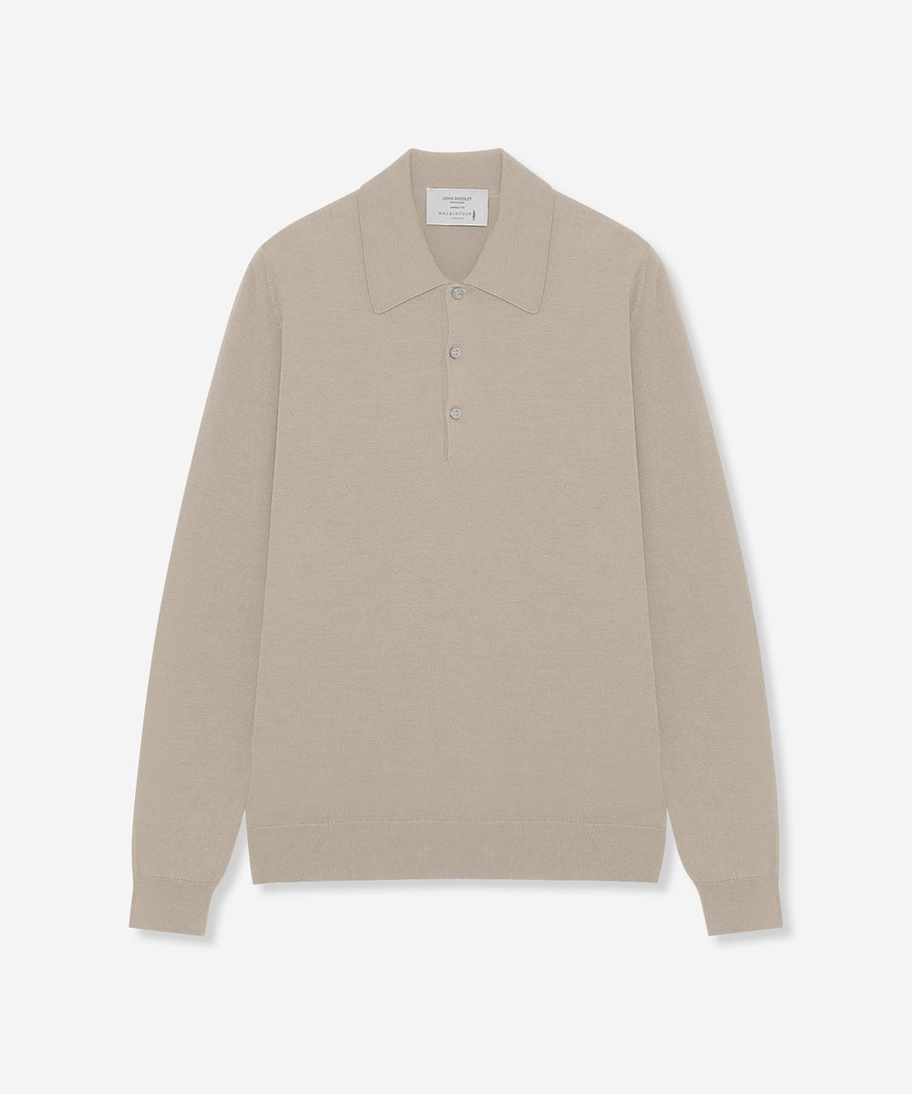 美品 JOHN SMEDLEY シーアイランドコットン ニットポロ ベージュ M JOHN SMEDLEY】シーアイランドコットン24ゲージニットポロ(トップス