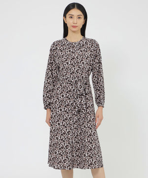 洗える♡ポールスチュアート＊幾何学柄ワンピース リボン ブラウン