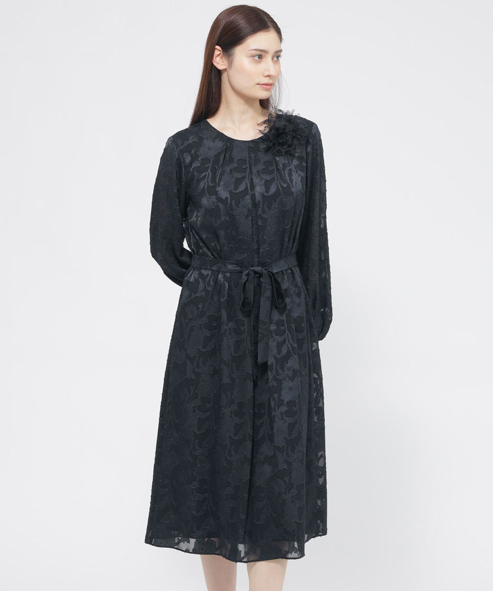 ウォッシャブル】シフォンカットジャカード ワンピース(ワンピース