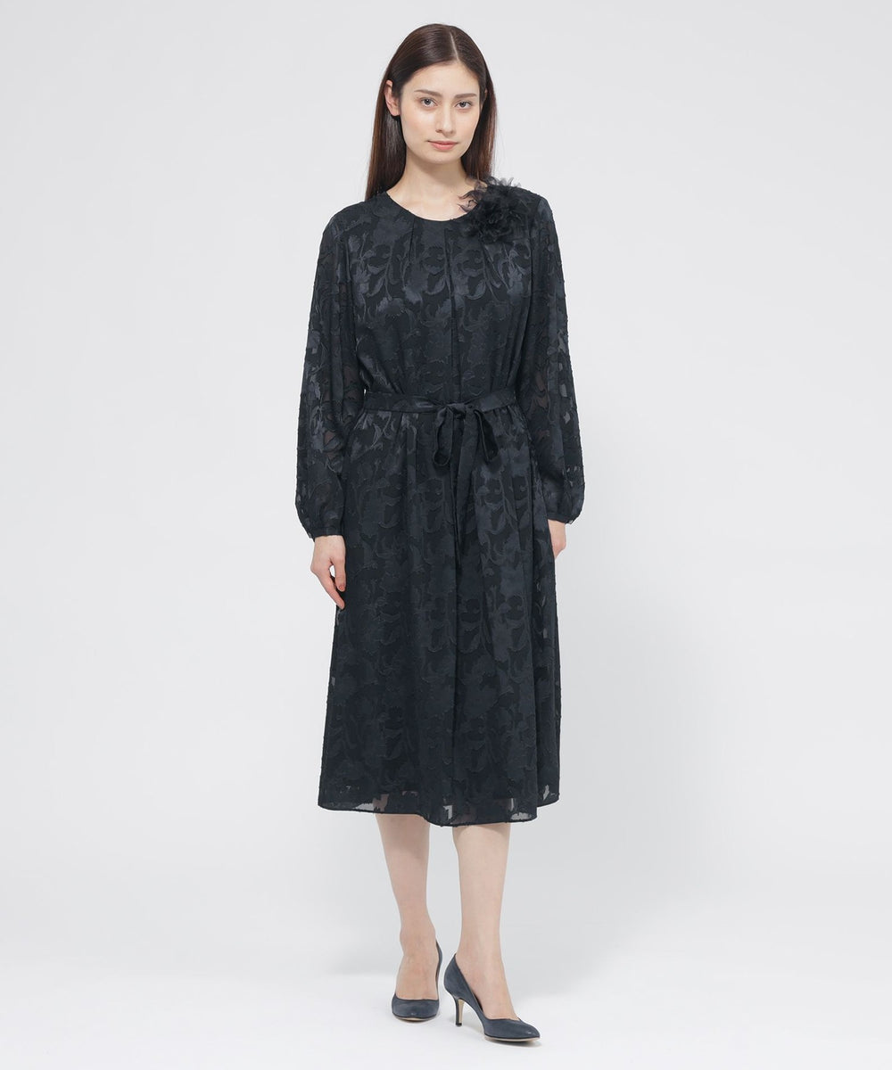 ウォッシャブル】シフォンカットジャカード ワンピース(ワンピース