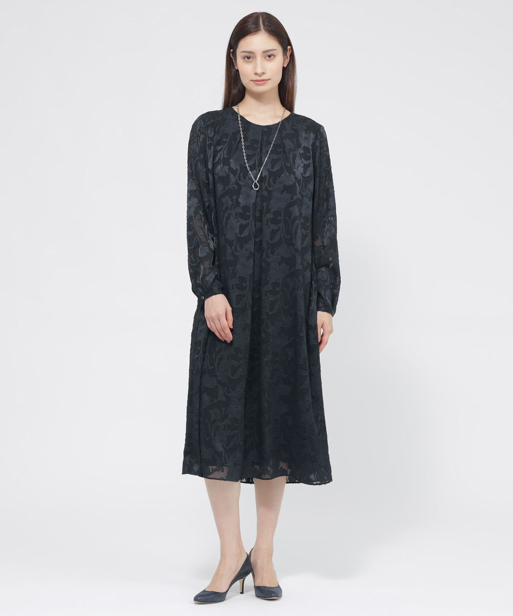 ウォッシャブル】シフォンカットジャカード ワンピース(ワンピース