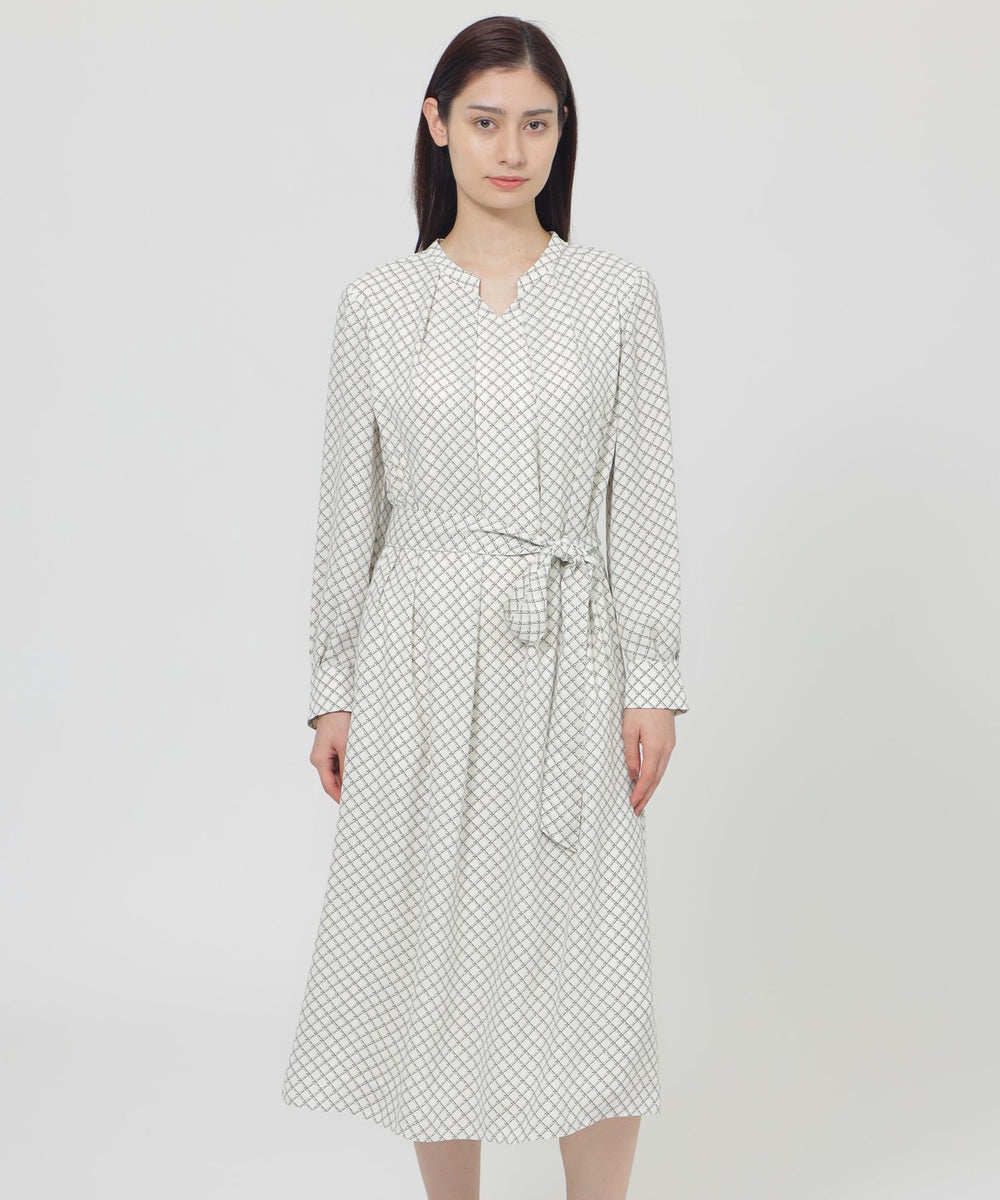 ウォッシャブル】格子モノグラムプリント ワンピース(ワンピース