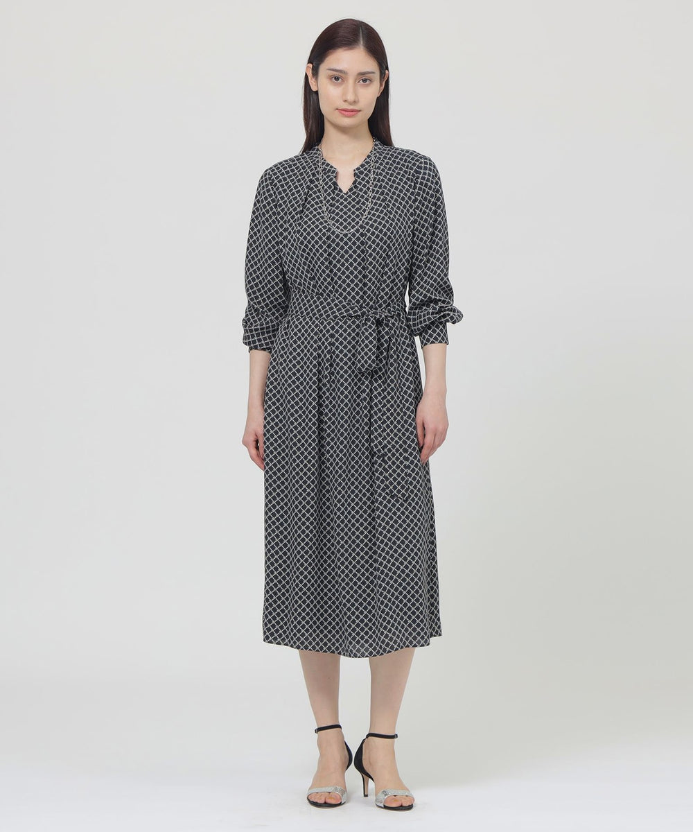 ウォッシャブル】格子モノグラムプリント ワンピース(ワンピース