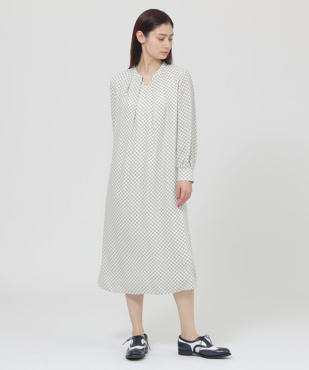ウォッシャブル】格子モノグラムプリント ワンピース(ワンピース