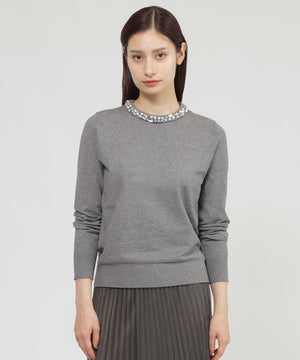 Nikkei magazine/eclat掲載】【ウォッシャブル】ビジューニット プル