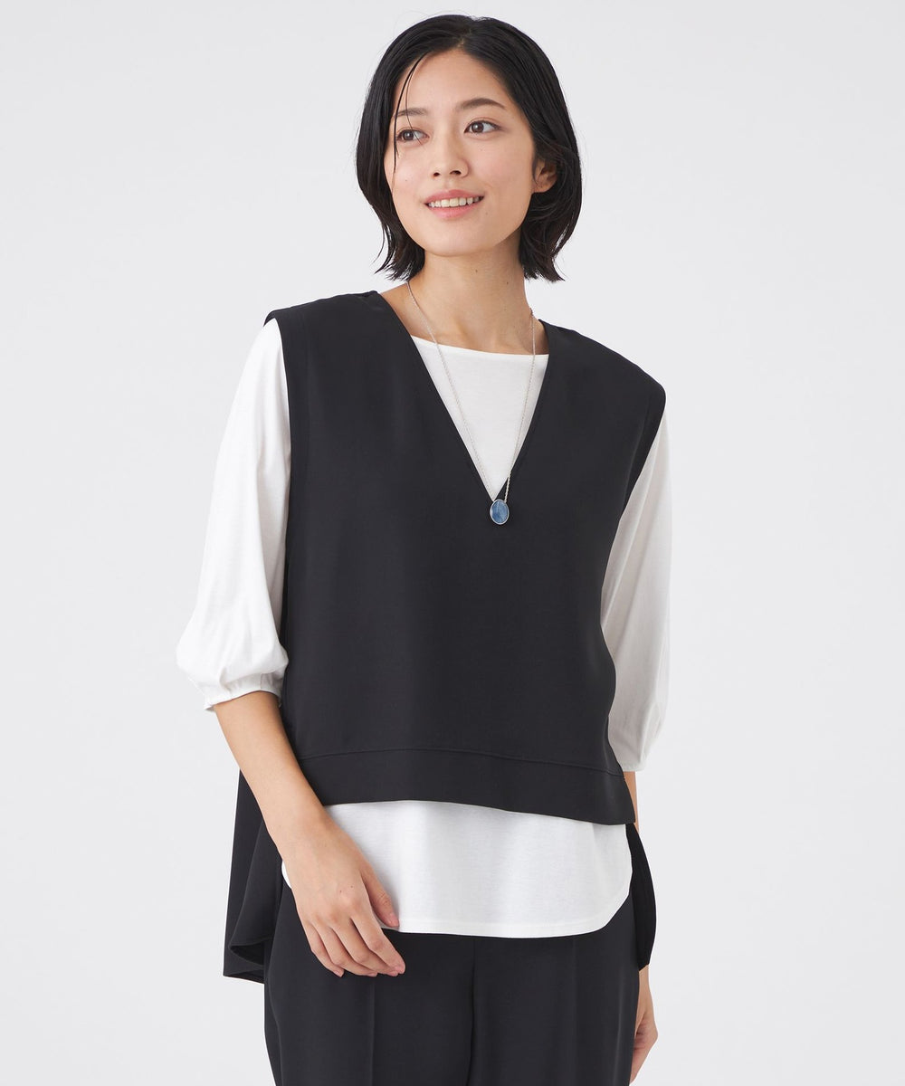 ウォッシャブル】ドライダブルクロス×スムースコンビカットソー