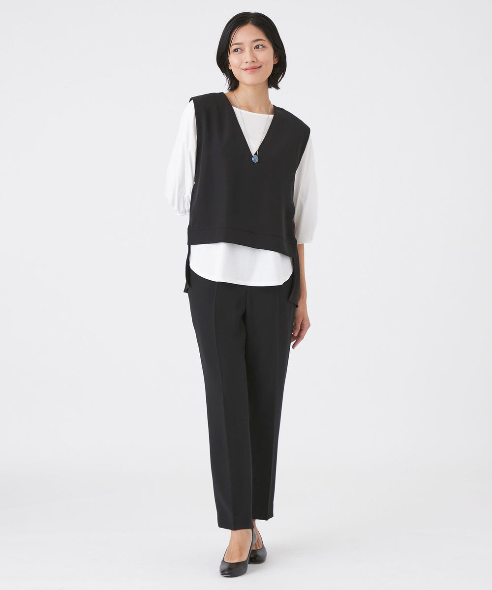 ウォッシャブル】ドライダブルクロス×スムースコンビカットソー