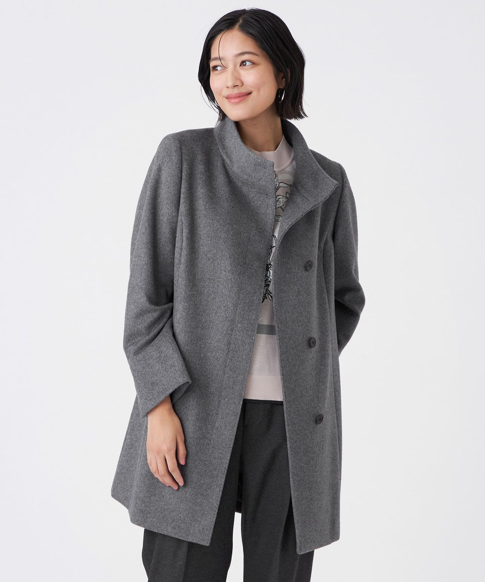 フード付きグレーウールコート ウールカシミヤビーバー フーデット コート / 23区 L | ファッション