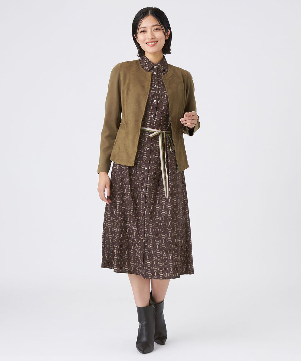 L】【ウォッシャブル】ビットプリントデシンワンピース(ワンピース