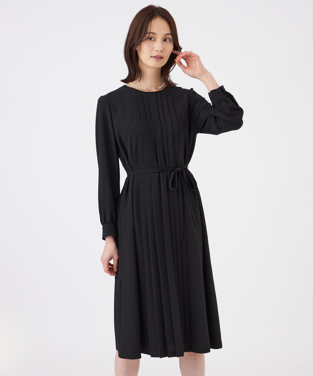 美品　サードマガジン ウール 黒 バックシャーリングワンピース　オケージョン L】【ウォッシャブル・UV・防しわ】ストレッチジョーゼットワンピース