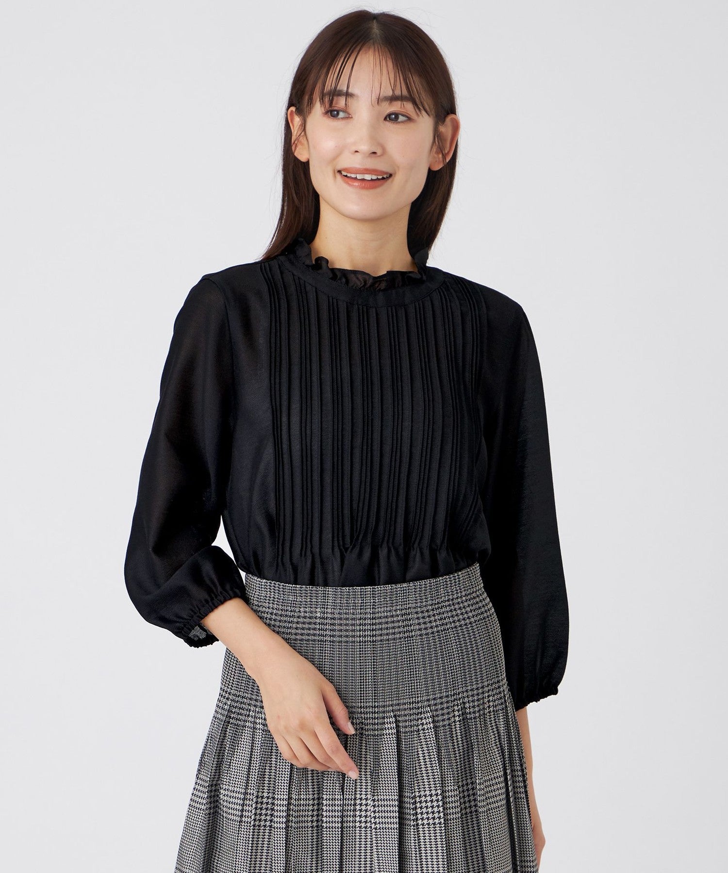 美品★TRANS WORK【ITALY FABRIC】【ウォッシャブル】トップス L】【ウォッシャブル】ピンタックブラウス(トップス)｜TRANS WORK