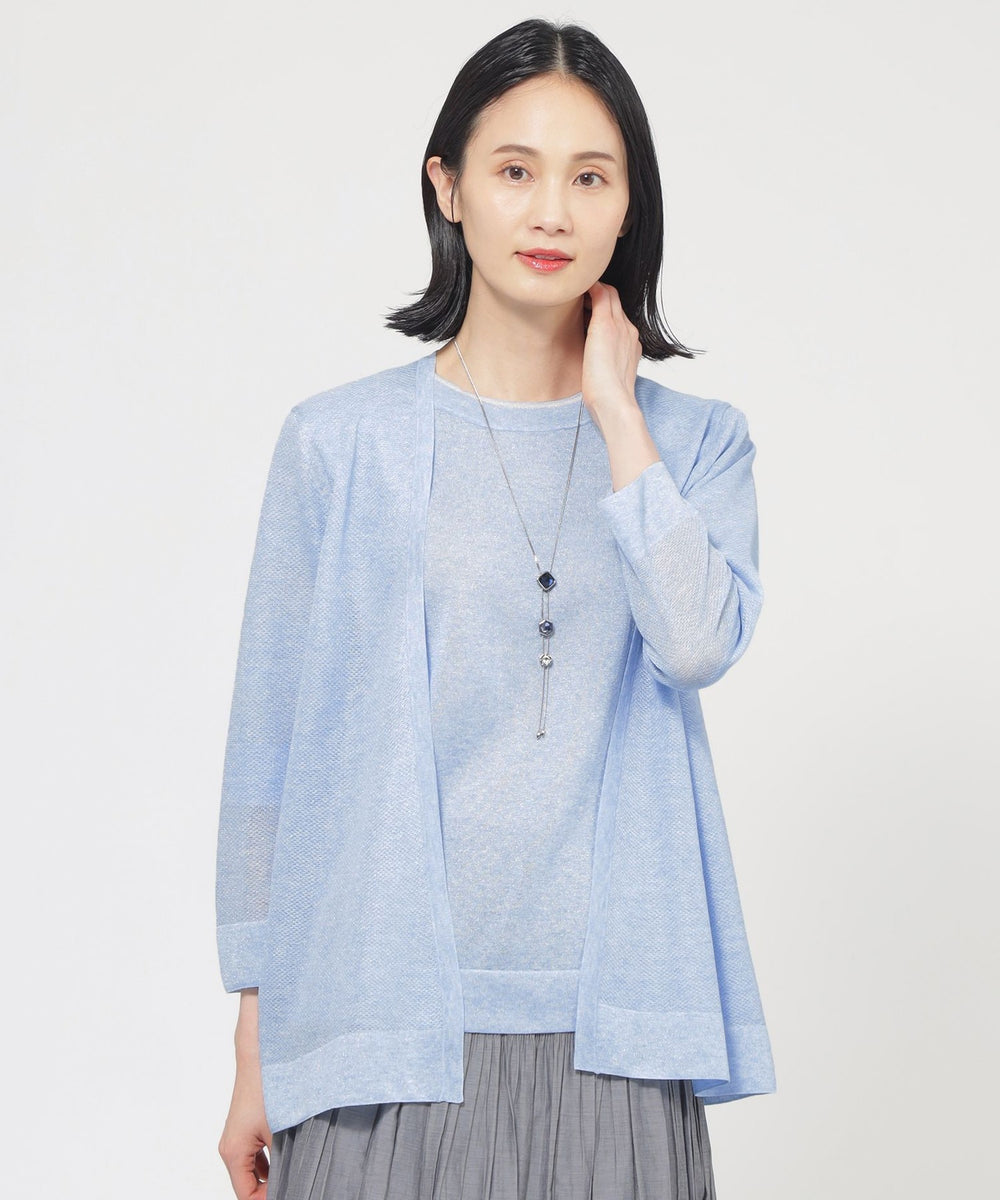 L】【ウォッシャブル】ルレックスシアーVネックカーディガン(トップス