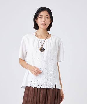 L】【ウォッシャブル】カットワークレースコンビ(トップス)｜TRANS