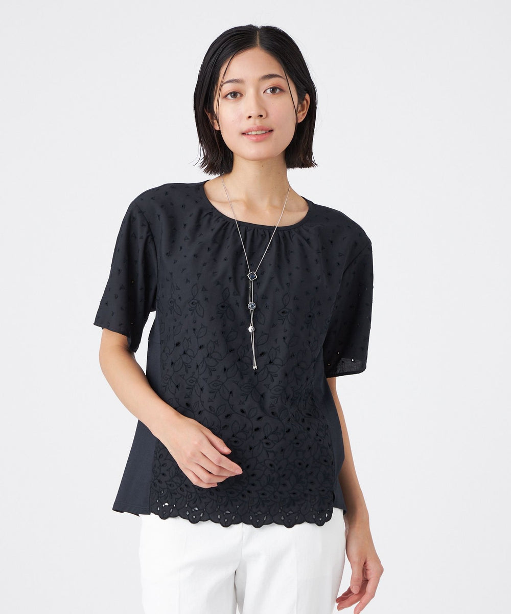 L】【ウォッシャブル】カットワークレースコンビ(トップス)｜TRANS