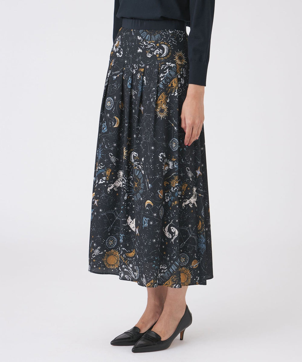 L】【ウォッシャブル】コスモ柄プリントスカート(スカート