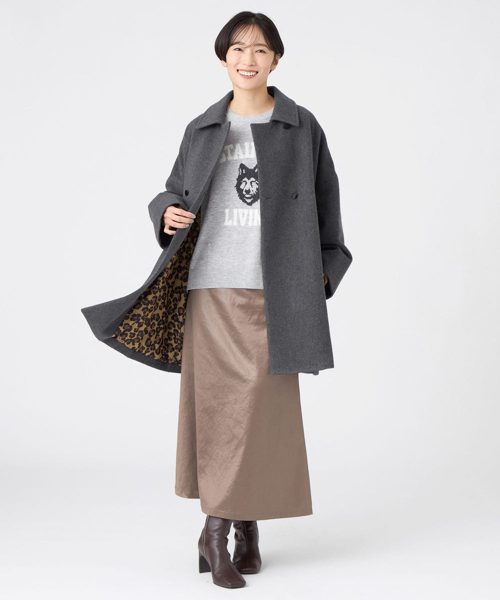 極美品・近年モデル✨ケンゾー モヘヤ混 ウールコート グレー 36 日本製／フォックスファー／カシミヤ混】ファー付ウールコート