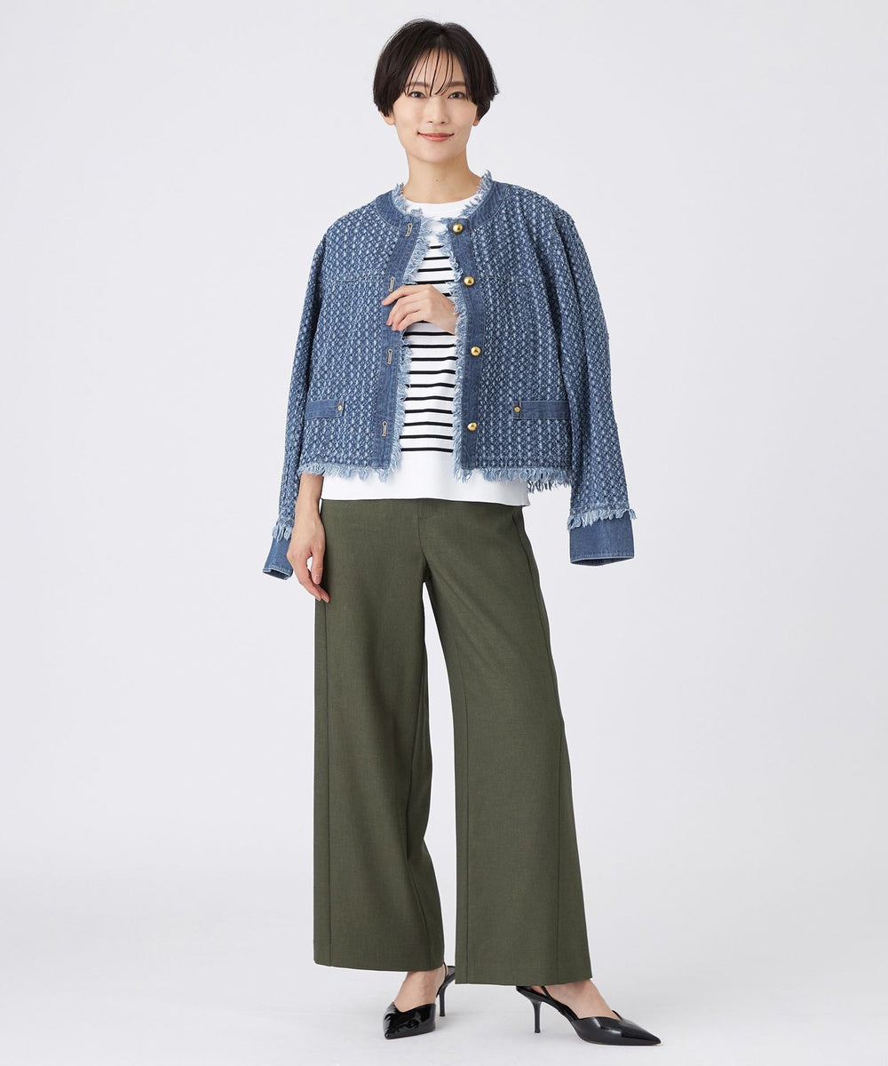 カタログ掲載品】【マシンウォッシャブル】パンチングデニムノーカラー