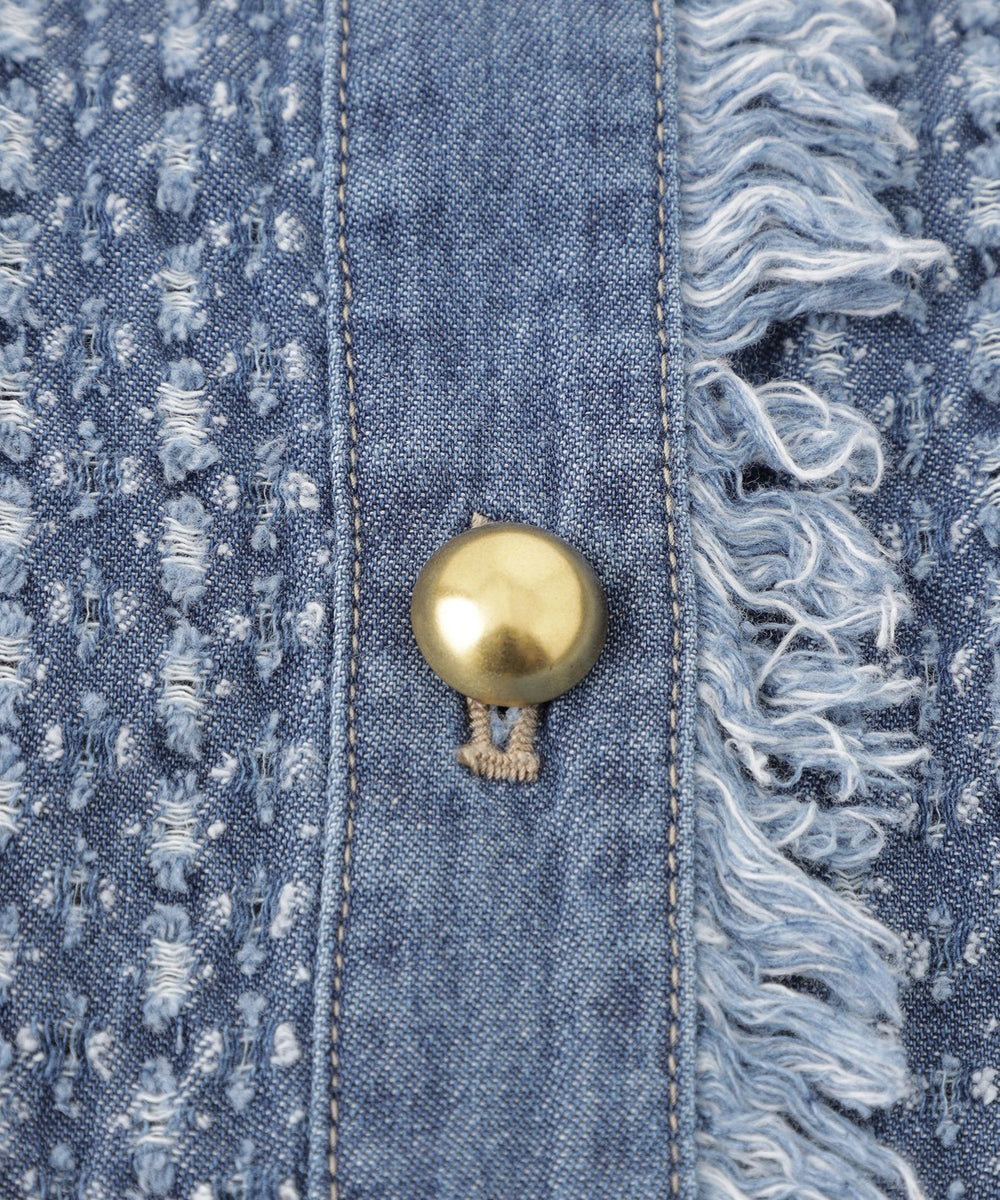 カタログ掲載品】【マシンウォッシャブル】パンチングデニムノーカラー