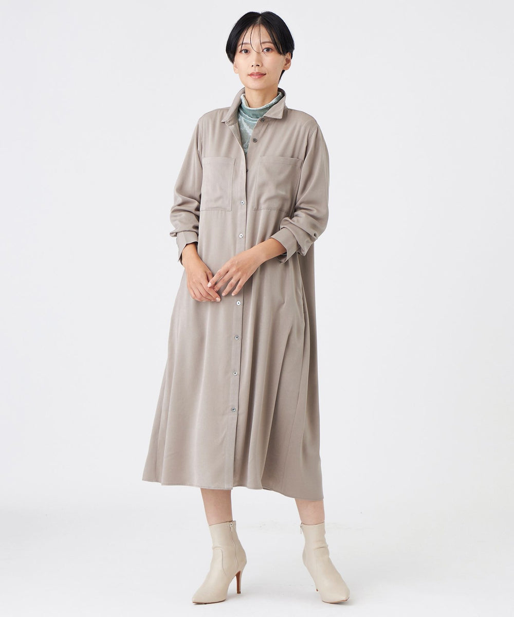 フォルテフォルテ　グラデーション　サテン　シャツ　ロングワンピース　20ss マシンウォッシャブル】【放電テープ付き】フィブリルライクサテン