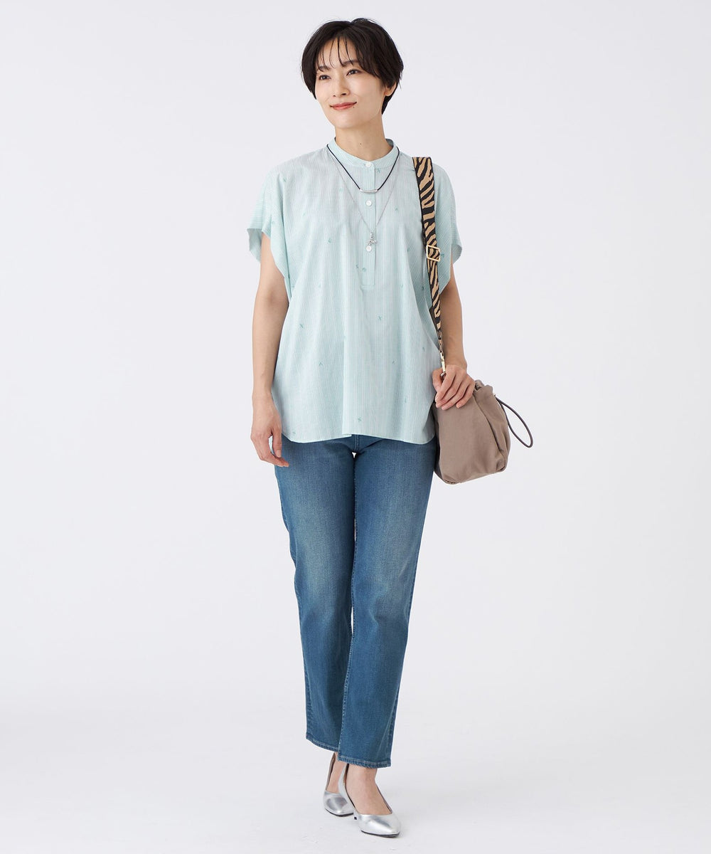 マシンウォッシャブル】ストライプジャカードプルオーバーブラウス