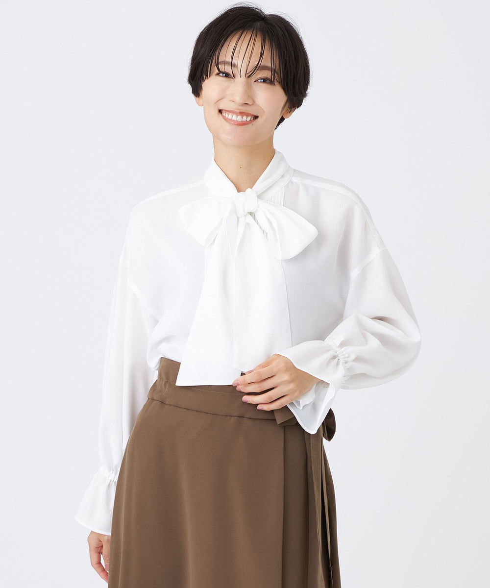 マシンウォッシャブル】スパンローンボウタイブラウス(トップス