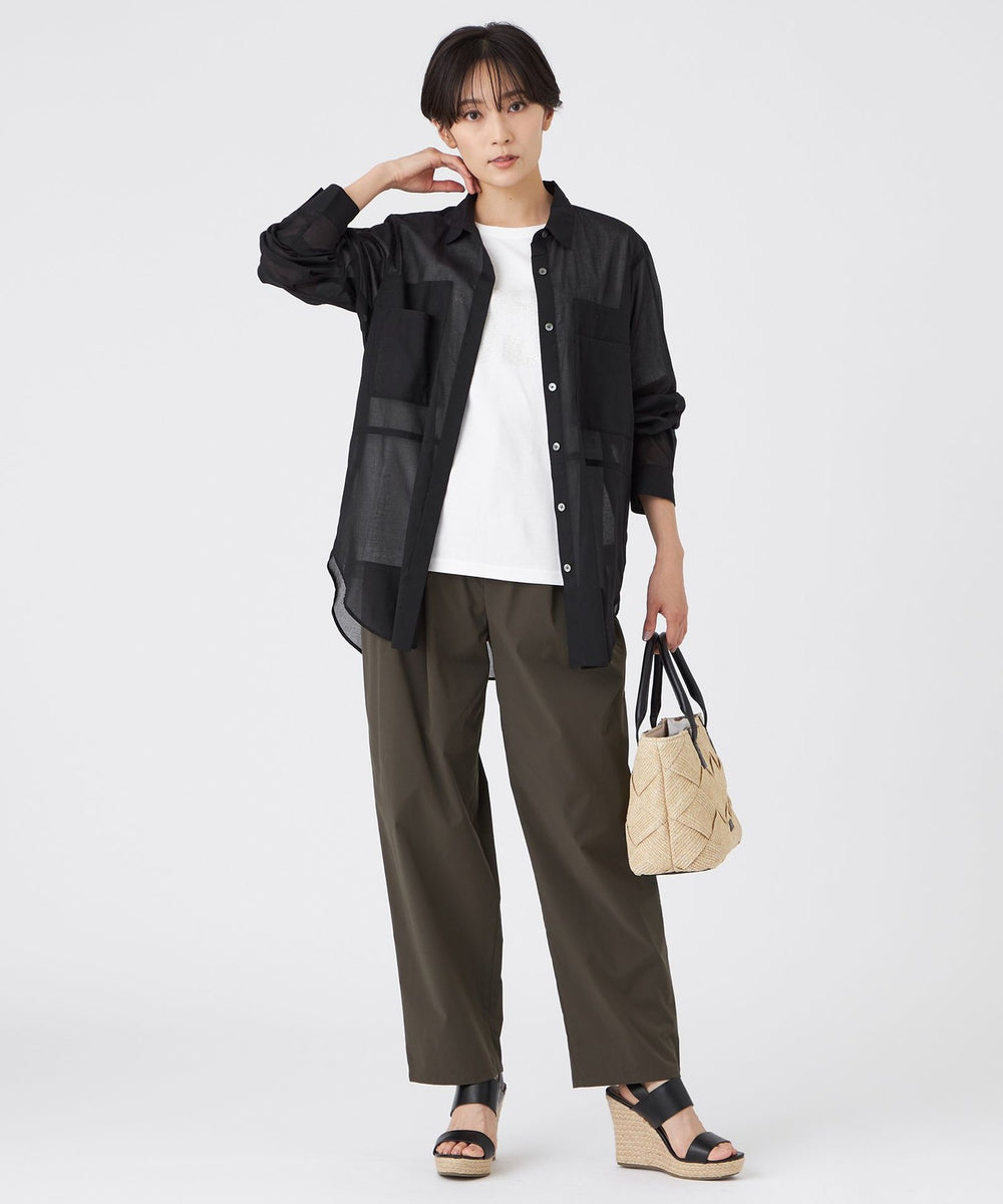 接触冷感】【ウォッシャブル】シアーボイルロングシャツ