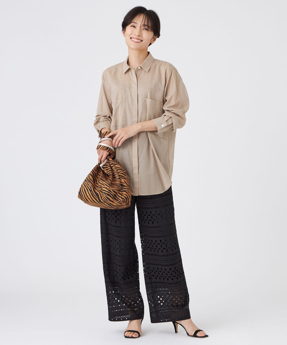 接触冷感】【ウォッシャブル】シアーボイルロングシャツ