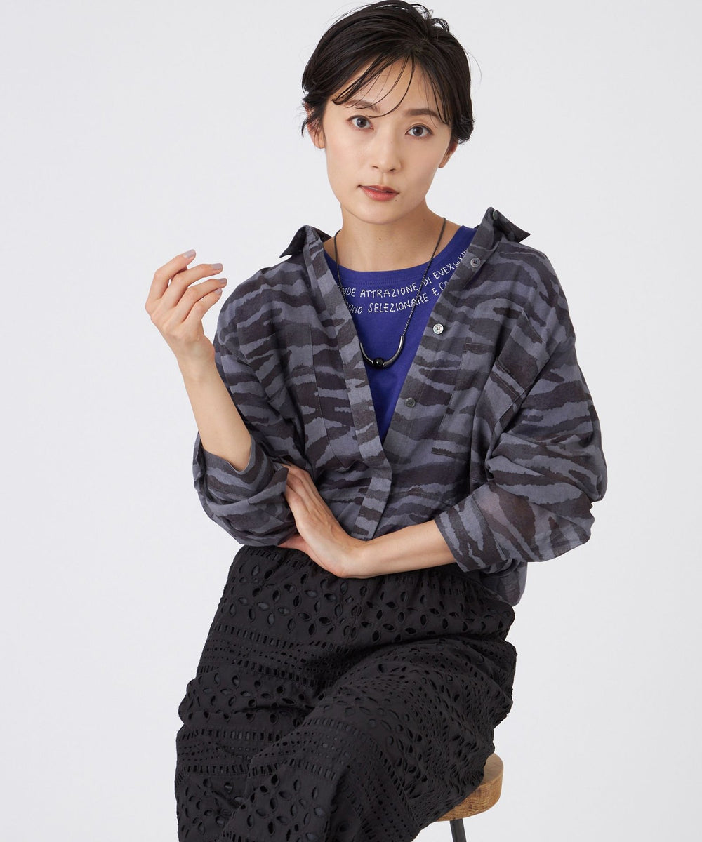 接触冷感】【ウォッシャブル】シアーボイルゼブラロングシャツ