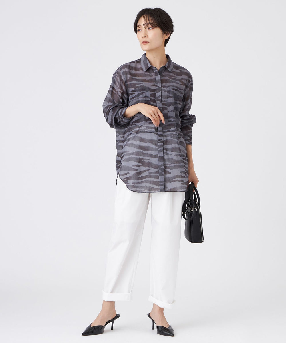 接触冷感】【ウォッシャブル】シアーボイルゼブラロングシャツ