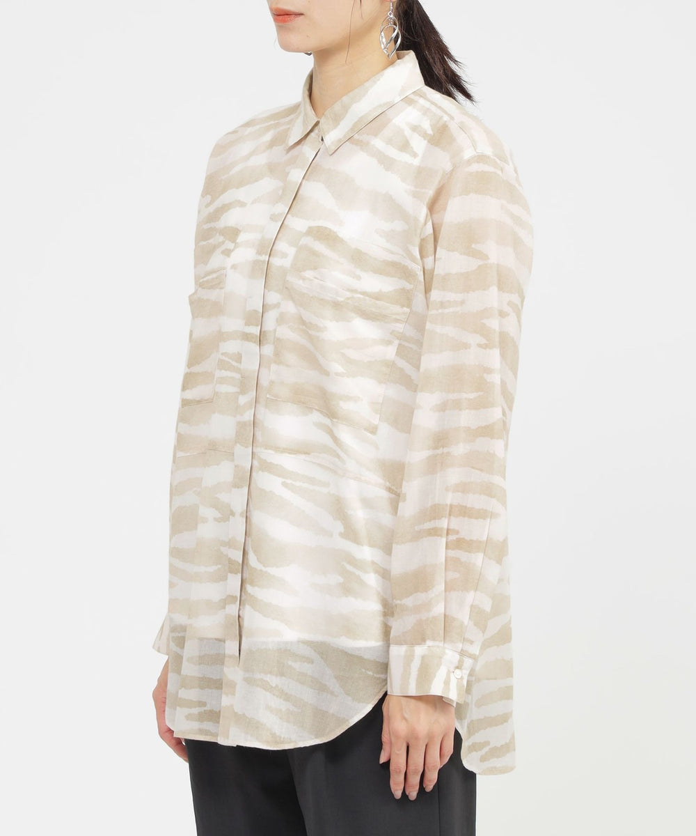 接触冷感】【ウォッシャブル】シアーボイルゼブラロングシャツ