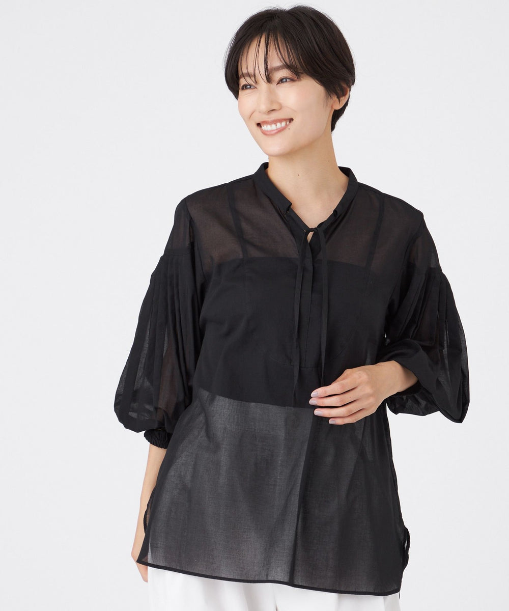 接触冷感】【ウォシャブル】シアーボイルプルオーバーブラウス