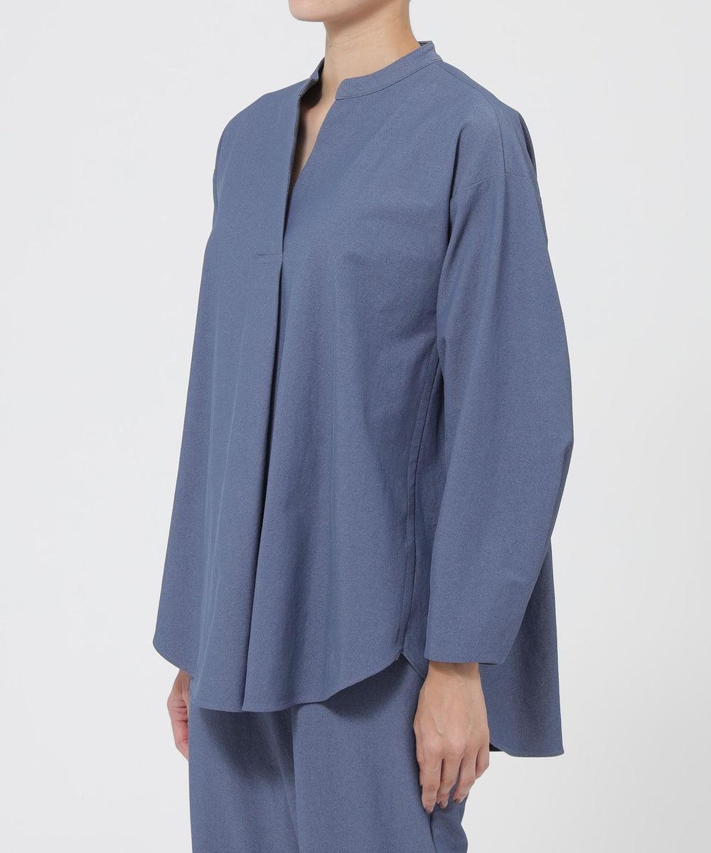 ウォッシャブル】デニムライク2WAYストレッチブラウス(トップス)｜EVEX