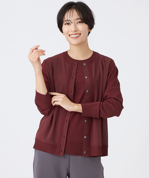 ウォッシャブル】レーヨンストレッチニットコンビカーディガン