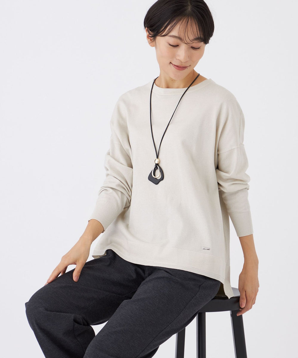 ウォッシャブル】ラメハイゲージニットボートネックプルオーバー