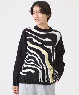 ウォッシャブル】ウェーブゼブラインターシャニットプルオーバー