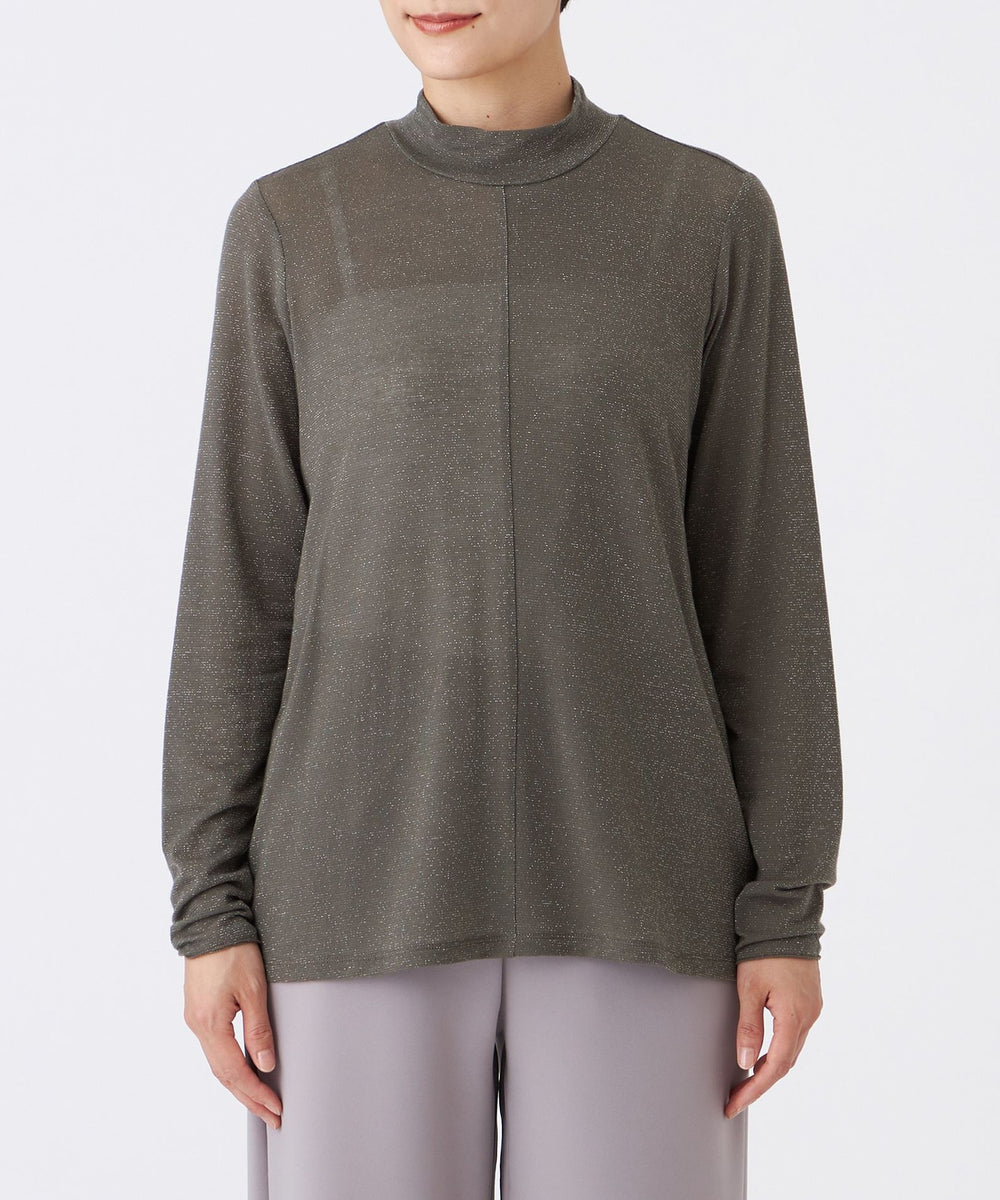 ウォッシャブル】シアーラメジャージーハイネックカットソー(トップス