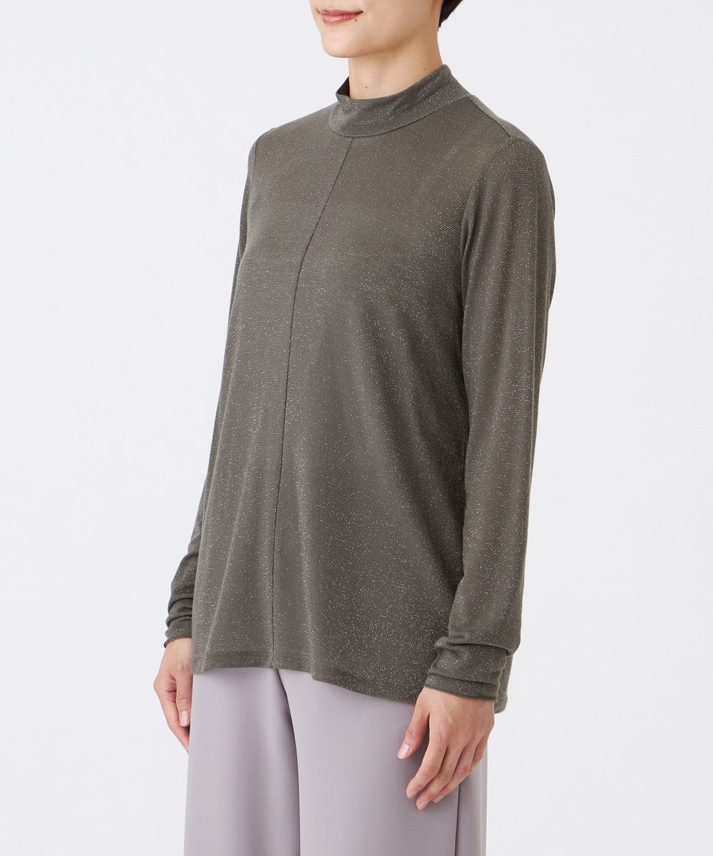 ウォッシャブル】シアーラメジャージーハイネックカットソー(トップス