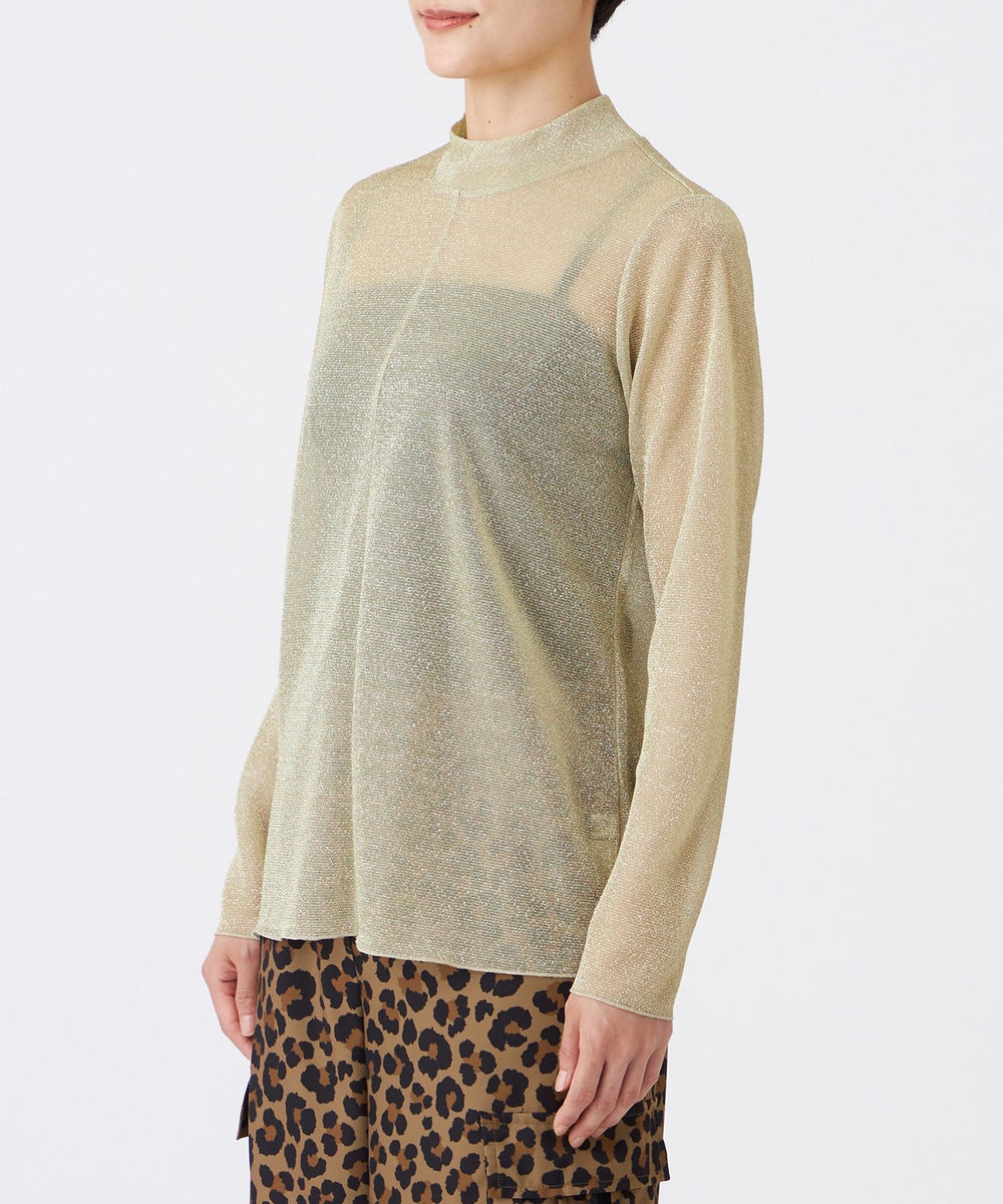 マシンウォッシャブル】グリッタージャージーハイネックカットソー