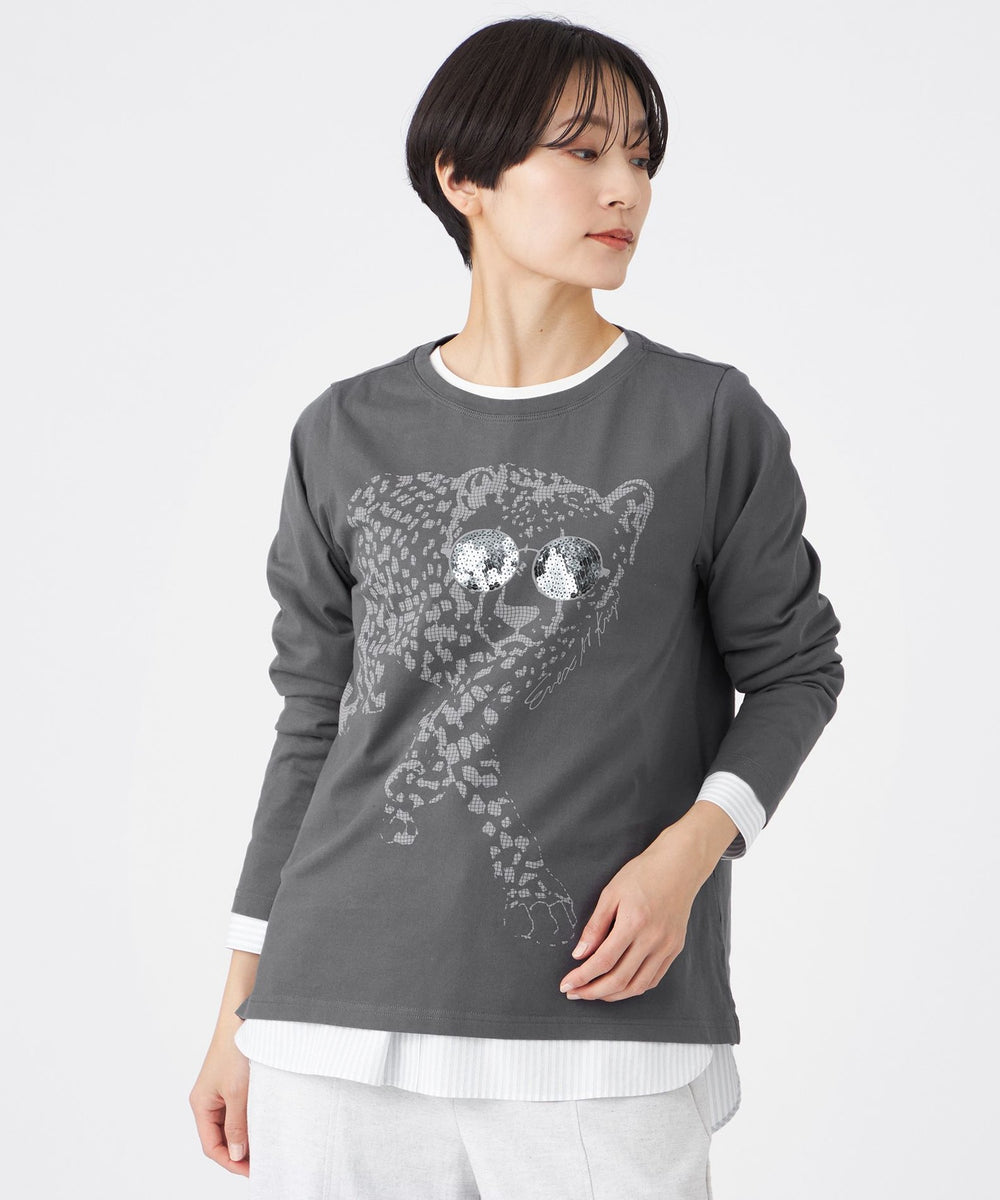 ウォッシャブル】グラスパンサープリントカットソー(トップス)｜EVEX