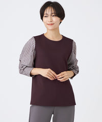 ウォッシャブル】ストライプジャカードコンビプルオーバー