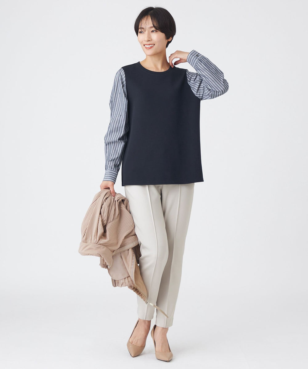 ウォッシャブル】ストライプジャカードコンビプルオーバー