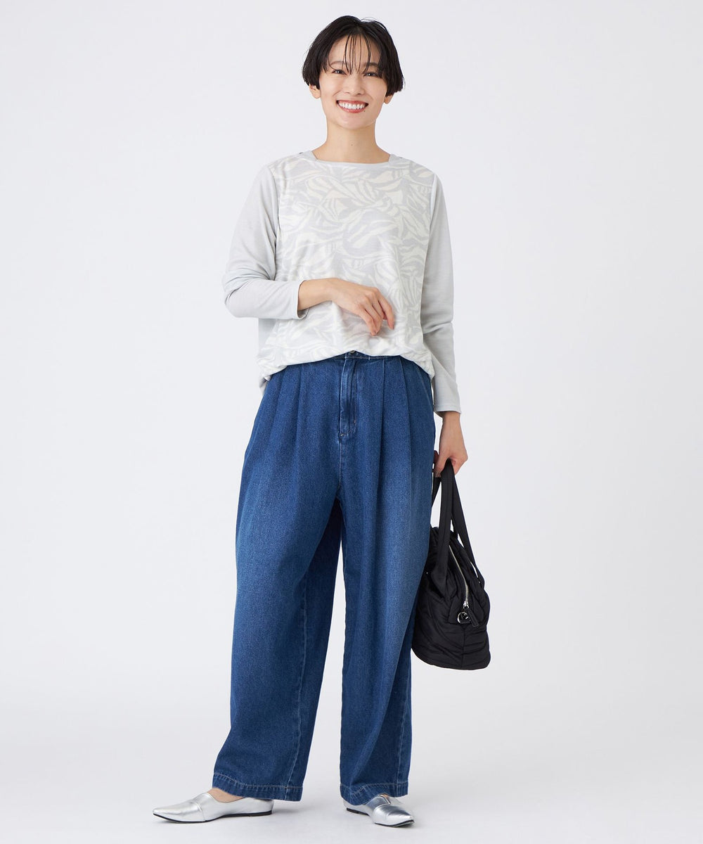 ウォッシャブル】タイガープリントバイカラーチュニックカットソー