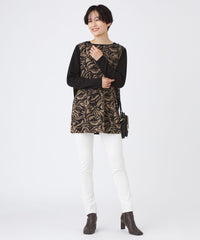 ウォッシャブル】タイガープリントバイカラーチュニックカットソー