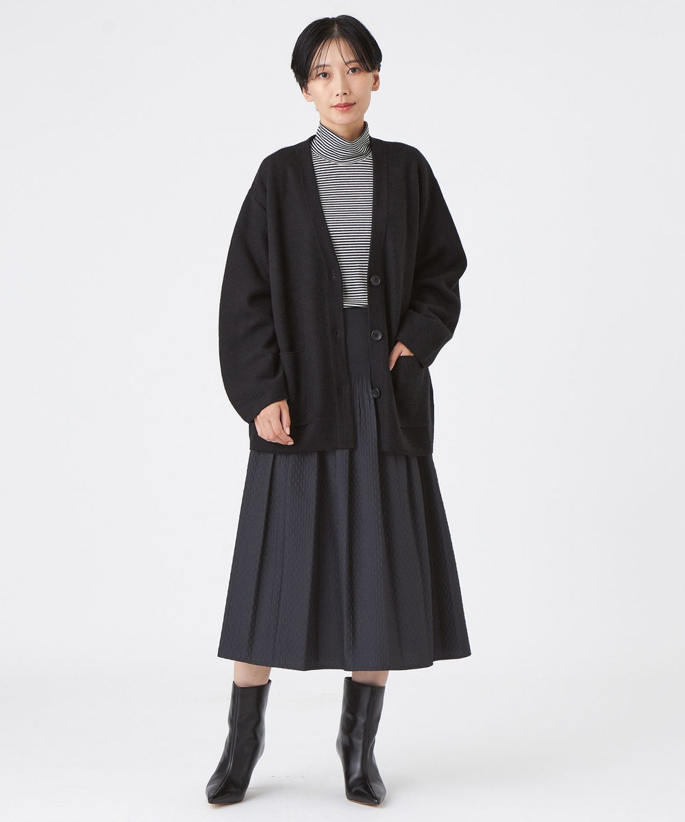 ウォッシャブル】ハーフミラノリブボーダーハイネックプル