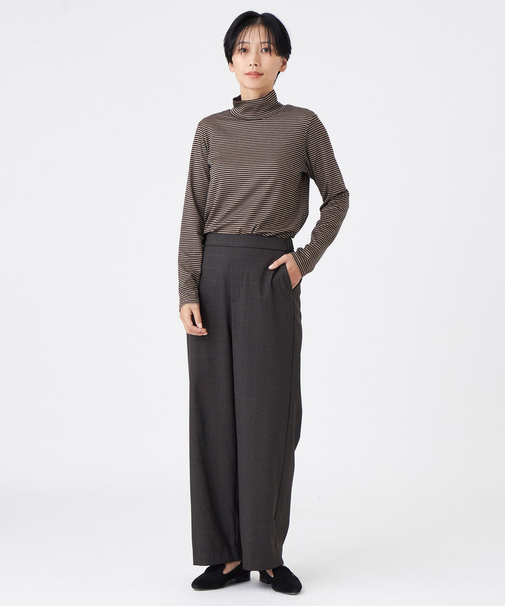 イネビタブル ウォッシャブル】ハーフミラノリブボーダーハイネックプル