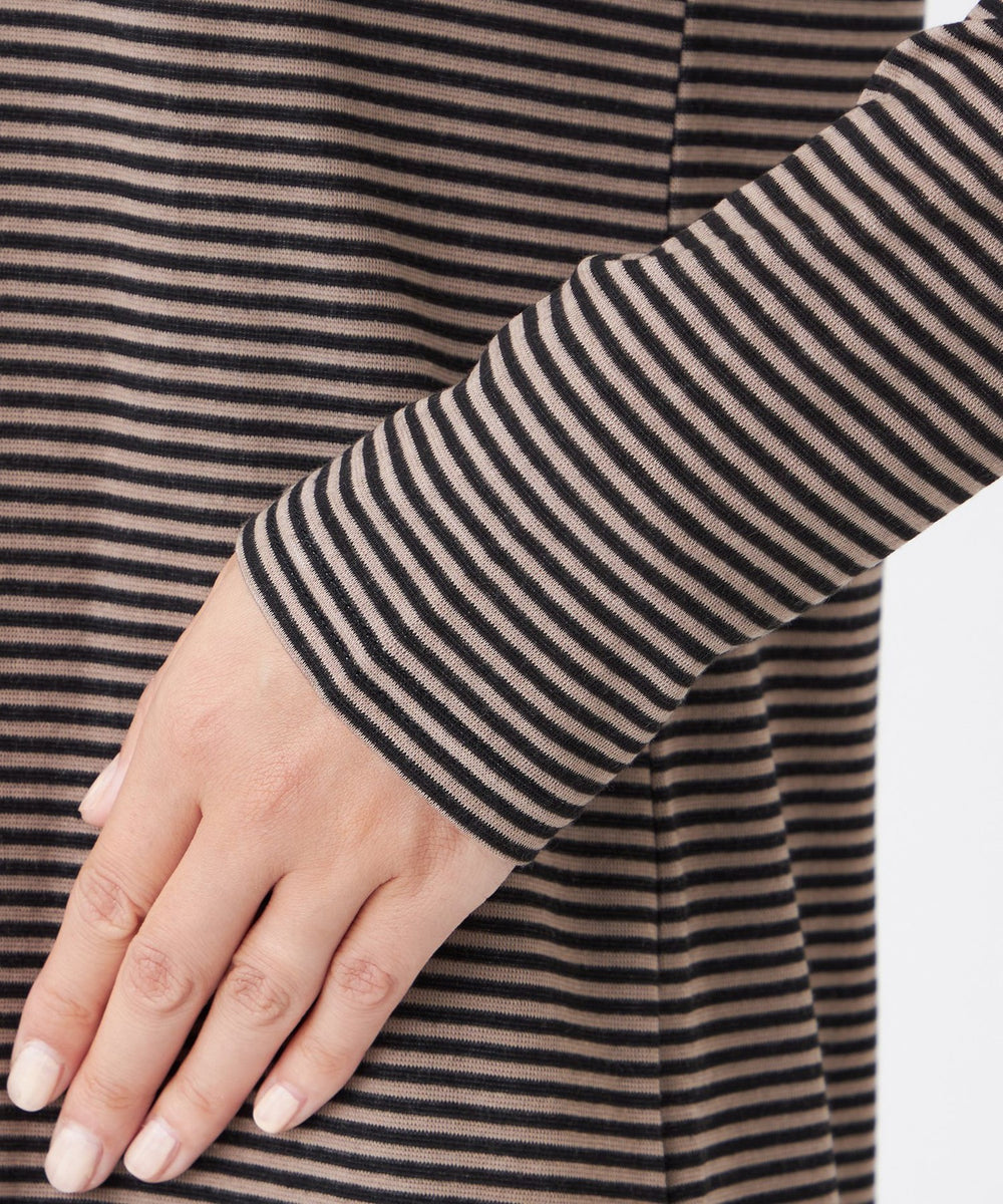 ウォッシャブル】ハーフミラノリブボーダーハイネックプル