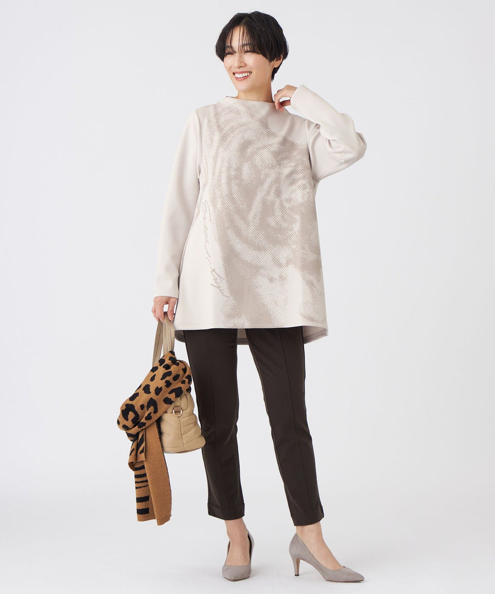 ウォッシャブル】シャドープリントダンボールニットチュニックプル