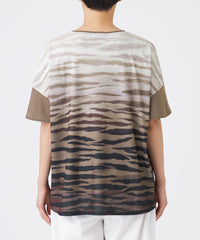 接触冷感】【ウォッシャブル】グラデーションゼブラカットソー