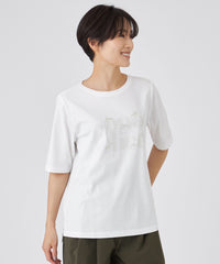 接触冷感】【ウォッシャブル】グリッターロゴプリントカットソー