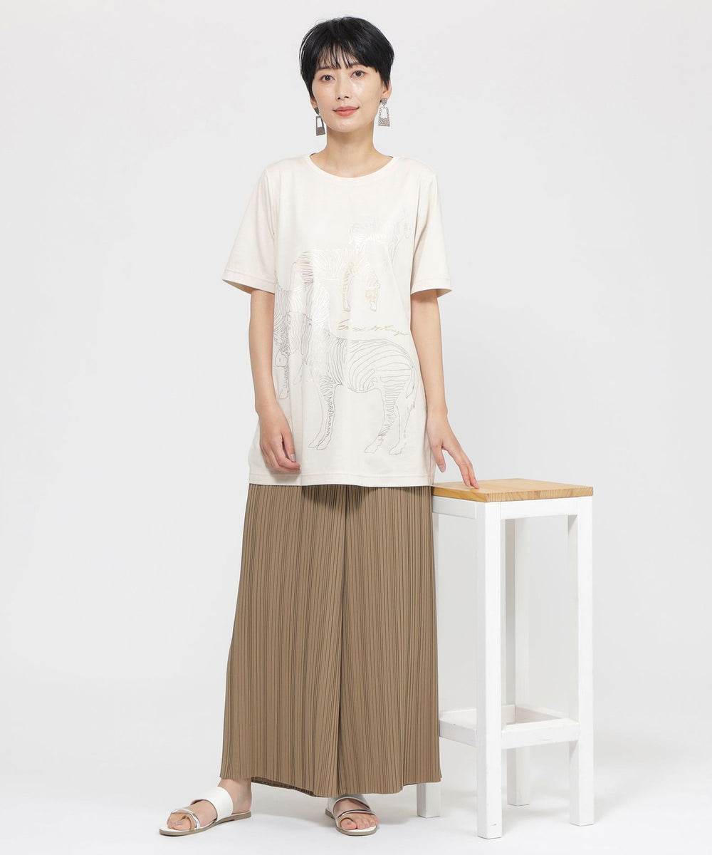 ぱんだ　ウイッグ ウォッシャブル】デシンプリーツワイドパンツ(パンツ)｜EVEX by